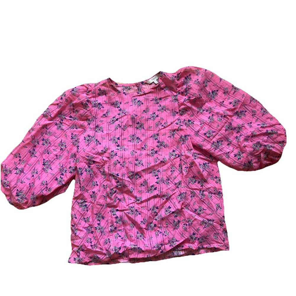 Next Womens‎ Floral Pink Floral Top 6  Viscose Nylon Blend 3/4 Sleeve Summer
